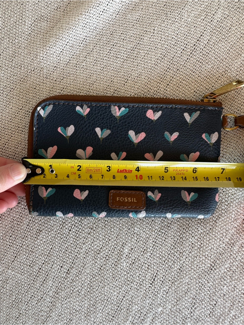 Fossil Navy Wristlet Wallet with Pink and Teal Heart Motif - Picture 8 of 9